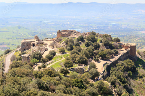 Castle Nimrod Fortress and street on Golan Heights in Israel