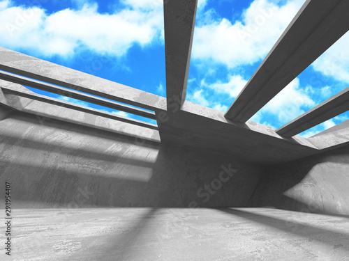 Concrete room wall construction on cloudy sky background © VERSUSstudio