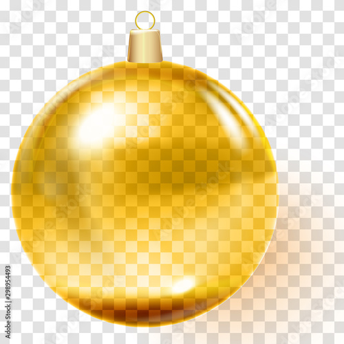 Golden christmas ball. Gold Christmas tree toy.