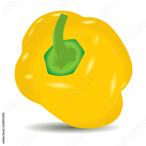 Yellow bell pepper lies on a white surface, vector realistic image, promotion of healthy eating and vegetarianism. Vector EPS10