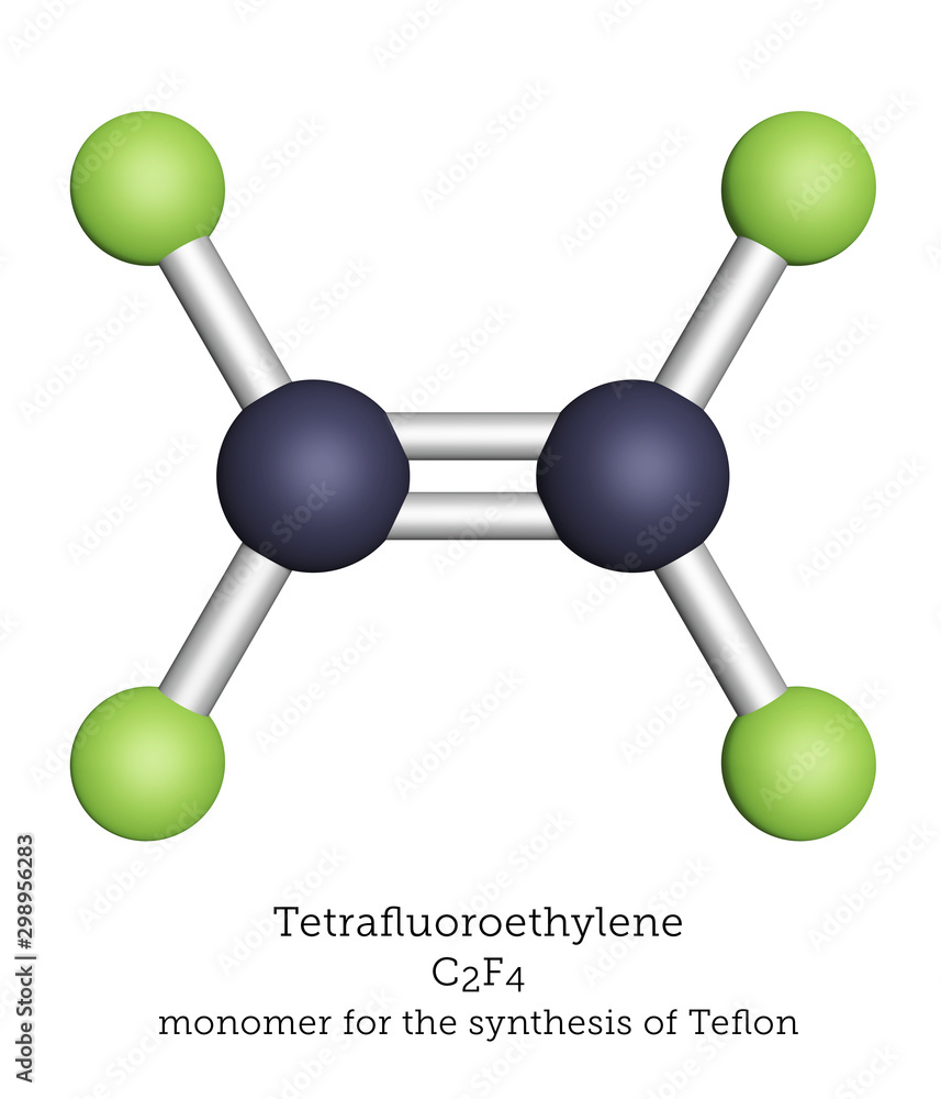 Tetrafluorethylene is the monomer used to make Teflon, shown here as a ...