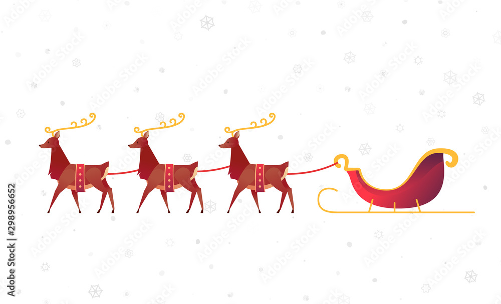 Vector flat christmas reindeer with santa sleigh