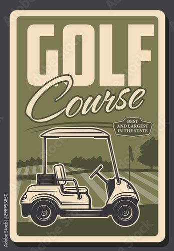 Golf club green course and tee, golf cart