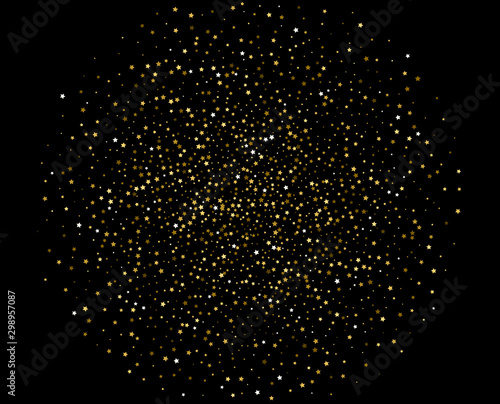 Abstract pattern of random falling gold stars on black