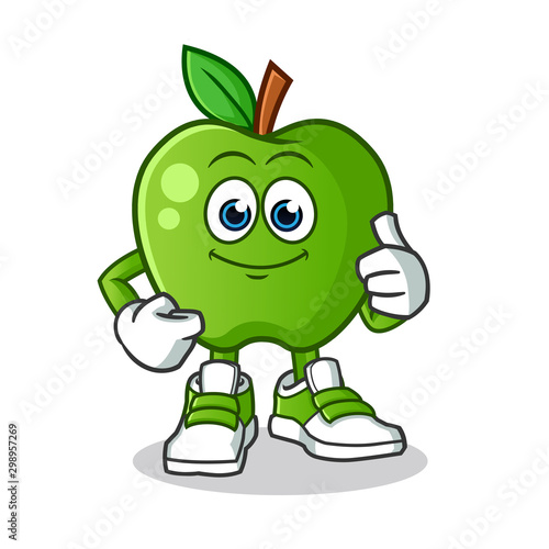 green apple thumbs up mascot vector cartoon illustration