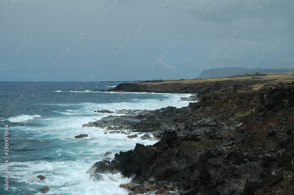 volcanic coast of easter island chile