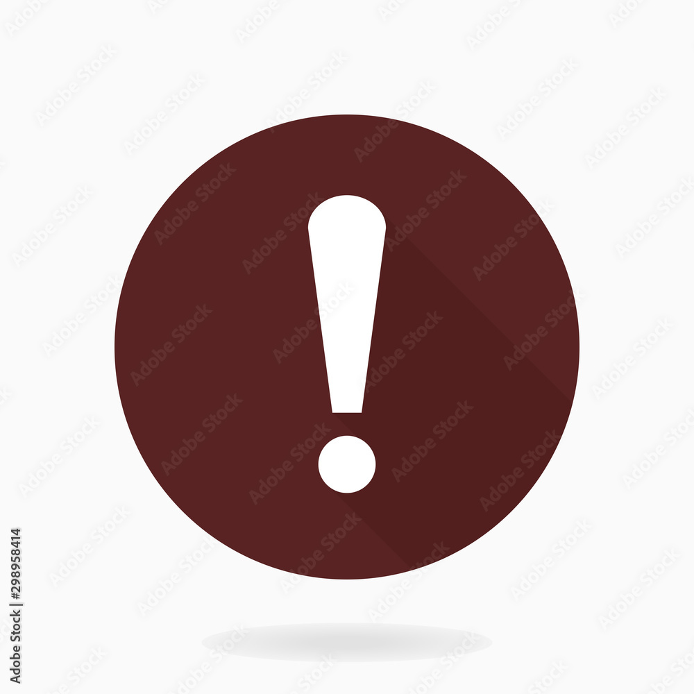Fine exclamation flat white icon in the circle. Flat design and long shadow Fine exclamation flat white icon in the circle. Flat design and long shadow