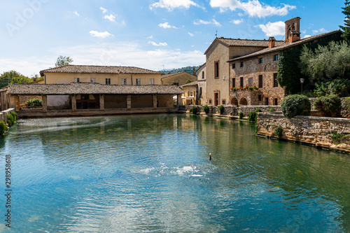 Old thermal baths in the medieval village Bagno Vignoni  Tuscany