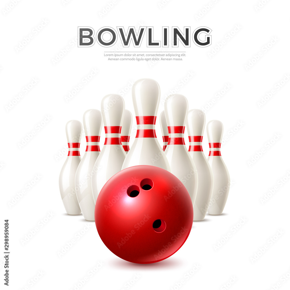Vector realistic bowling ball and skittle pins Vector realistic bowling ball and skittle pins