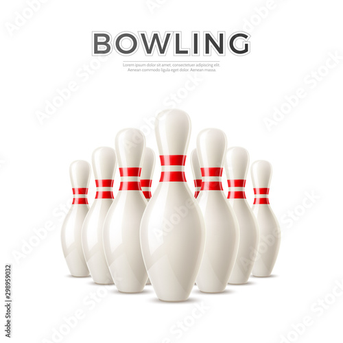Fényképezés Vector realistic bowling skittle pins 3d icon