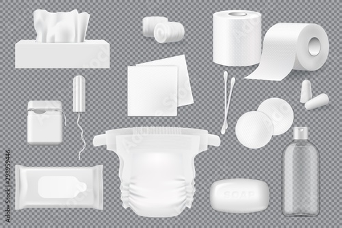 Soap, napkin, cotton pad and swab 3d mockups