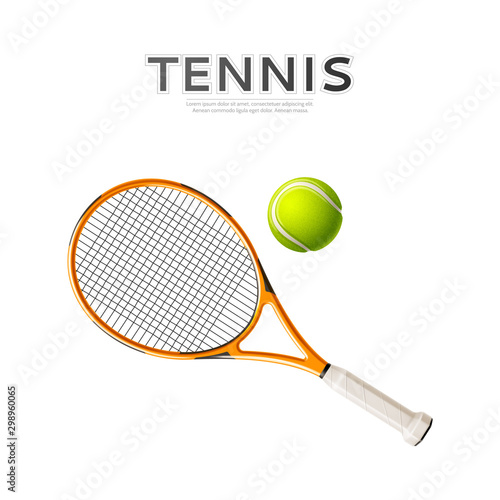 Fototapeta Vector realistic tennis rackets and ball 3d icon