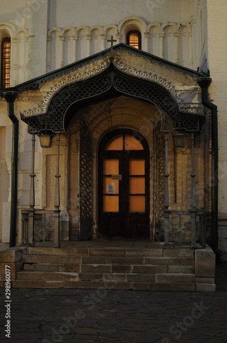 Entrance portal of the Transfiguration Cathedral of Suzdal at night