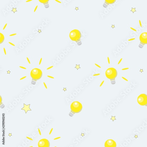 Seamless pattern with shining bulbs on simple background.