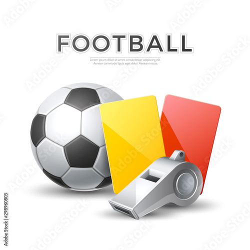 Vector soccer football poster 3d whistle ball card
