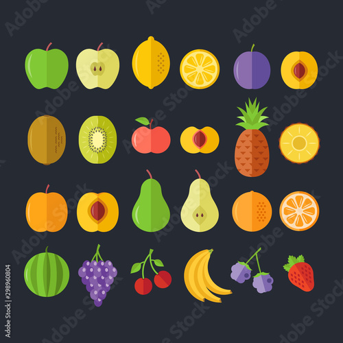 Fruits icons. Flat design. Vector icons set