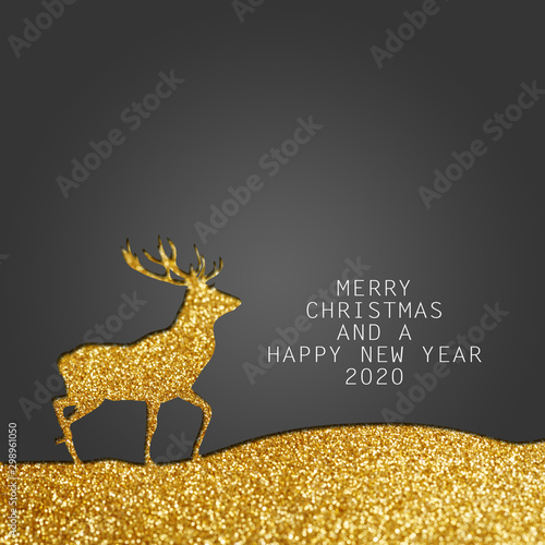 Christmas cards with reindeer and stars with grey and red background and message merry christmas and a happy new year 2020