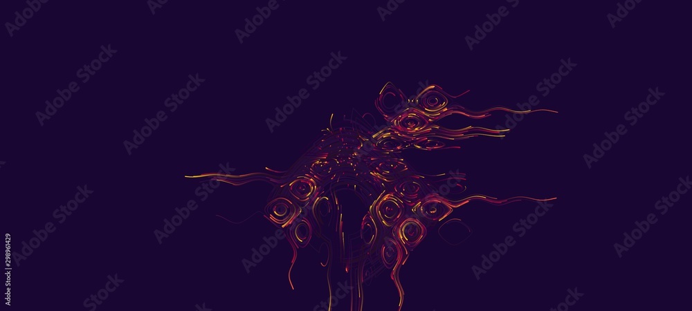 Abstract wavy pattern consisting of multicolored particles against dark blue background. Beautiful illustration resembling an energy flow. Modern wallpaper.