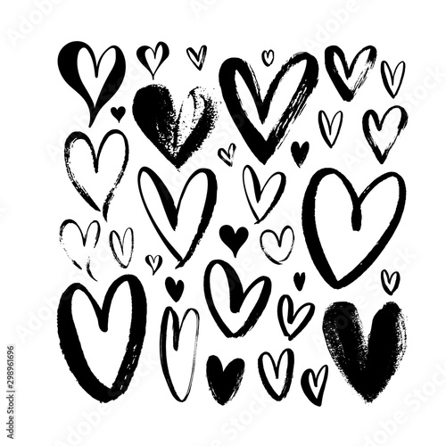 Heart sketch collection. Hand drawn rough brush hearts isolated on white background.