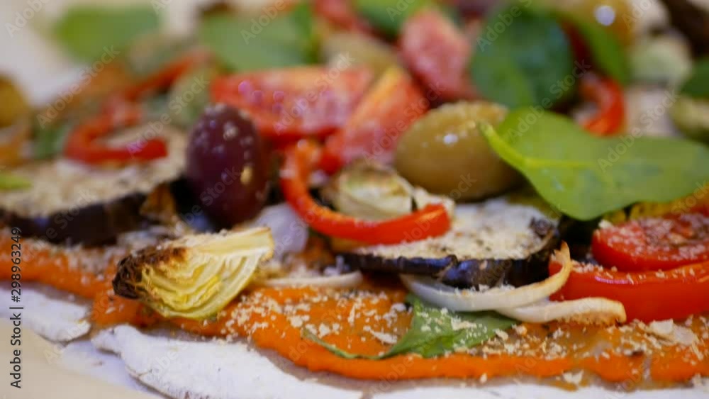 Homemade cooked vegan pizza, Close Up Homemade cooked vegan pizza, Close Up