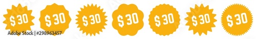 30 Price Tag Orange | 30 Dollar | Special Offer Icon | Sale Sticker | Deal Label | Variations