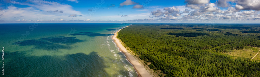 Beautiful landscape. View of coastline. Drone shot of Baltic sea.