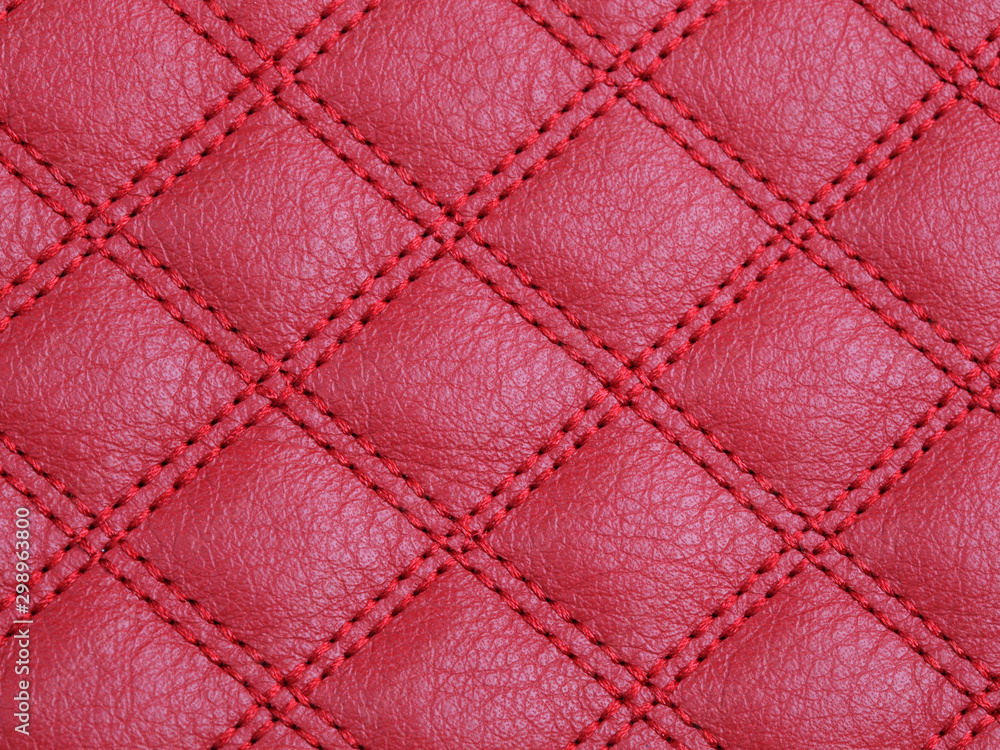 Fototapeta premium Stitched red cattle leather texture background