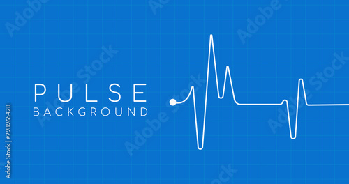 heartbeat ekg pulse tracing on blue background with square grid, medical or health concept. Vector illustration.