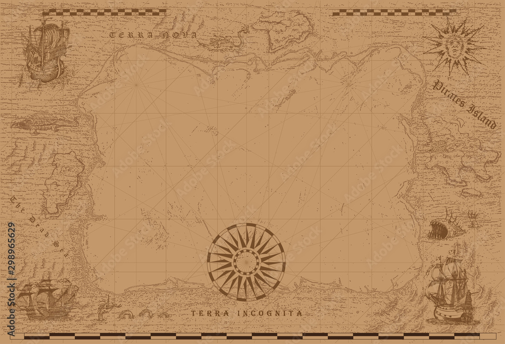 vector image of an old sea map in the style of medieval engravings	