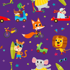 Keuken achterwand Dieren onderweg patronen Cute adorable animals character on different transport.  © uiliaaa