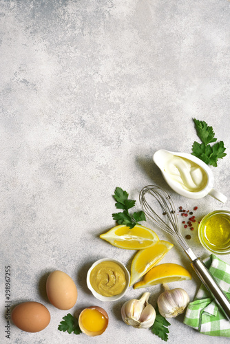 Obraz na płótnie Ingredients for making mayonnaise salad dressing