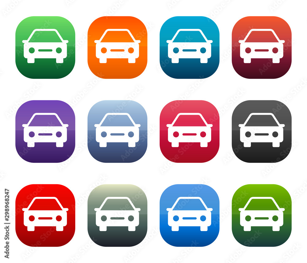 Car icon shiny square buttons set illustration design