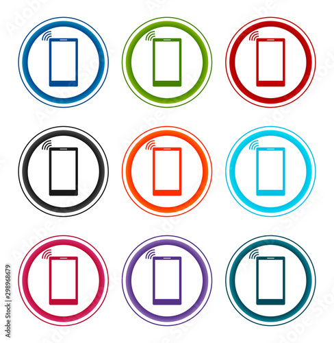 Smartphone network signal icon flat round buttons set illustration design