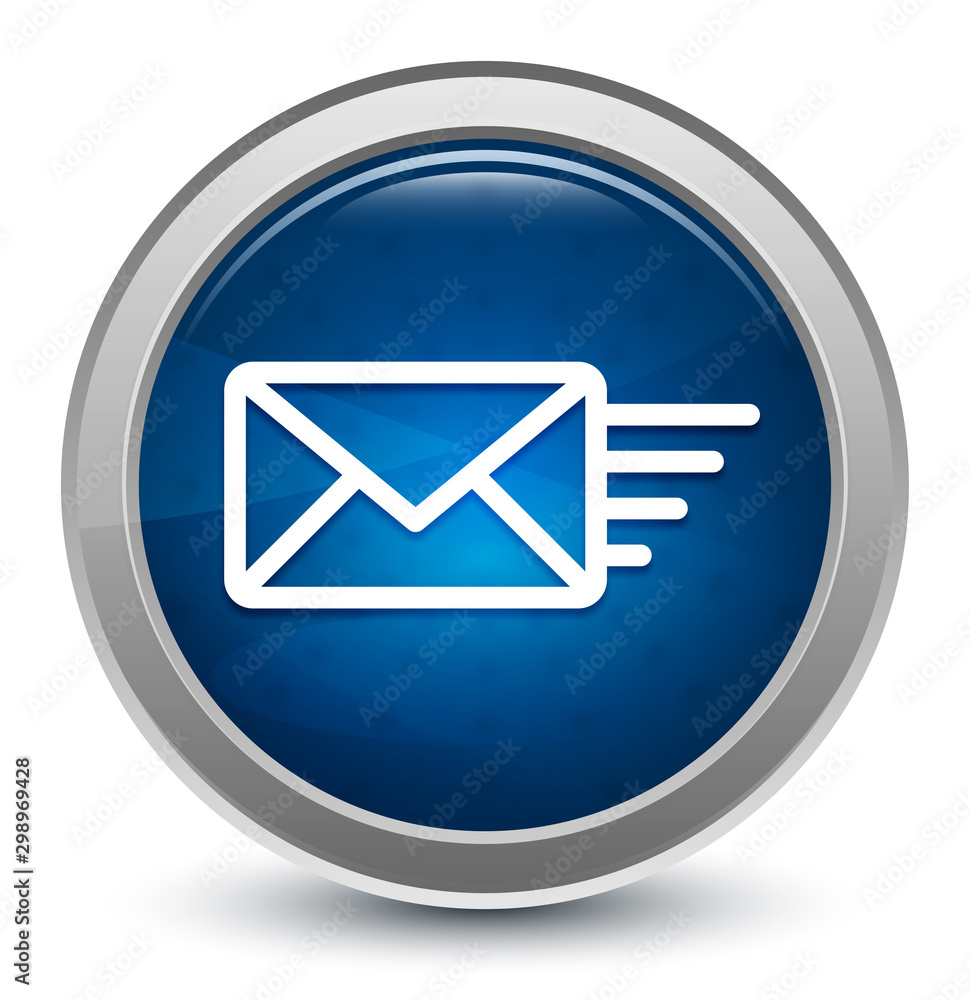 Email option icon starburst shiny blue round button illustration design concept Email option icon starburst shiny blue round button illustration design concept