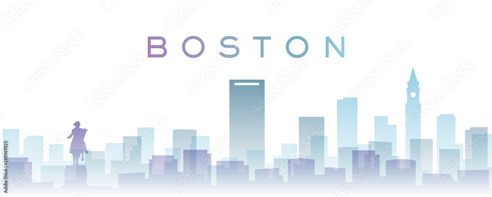 Boston Transparent Layers Gradient Landmarks Skyline - obrazy, fototapety, plakaty 