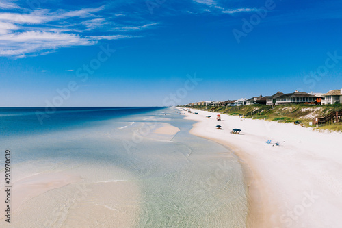 Drone shot of rosemary beach on sunny summer day
