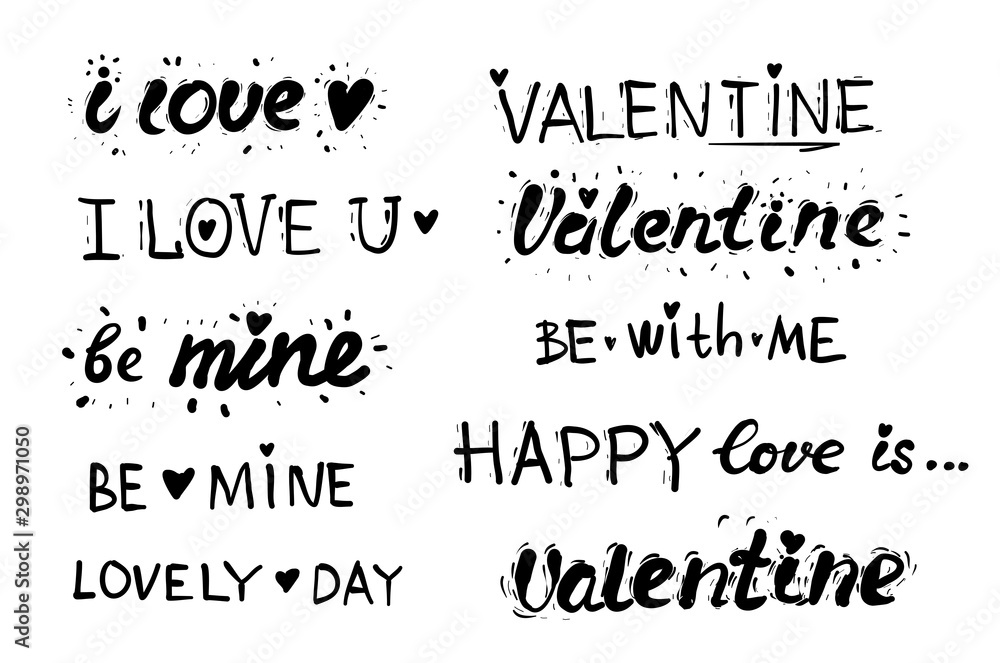 Fototapeta premium Happy Valentines day. Love Lettering collection set