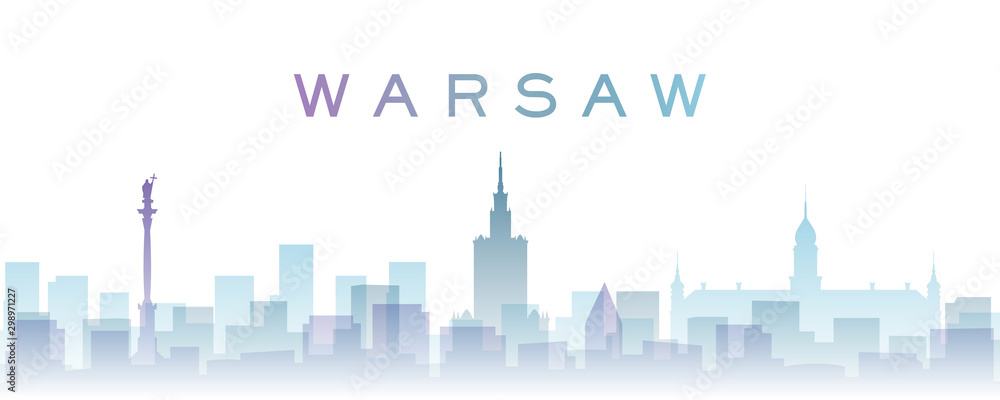 Warsaw Transparent Layers Gradient Landmarks Skyline - obrazy, fototapety, plakaty 