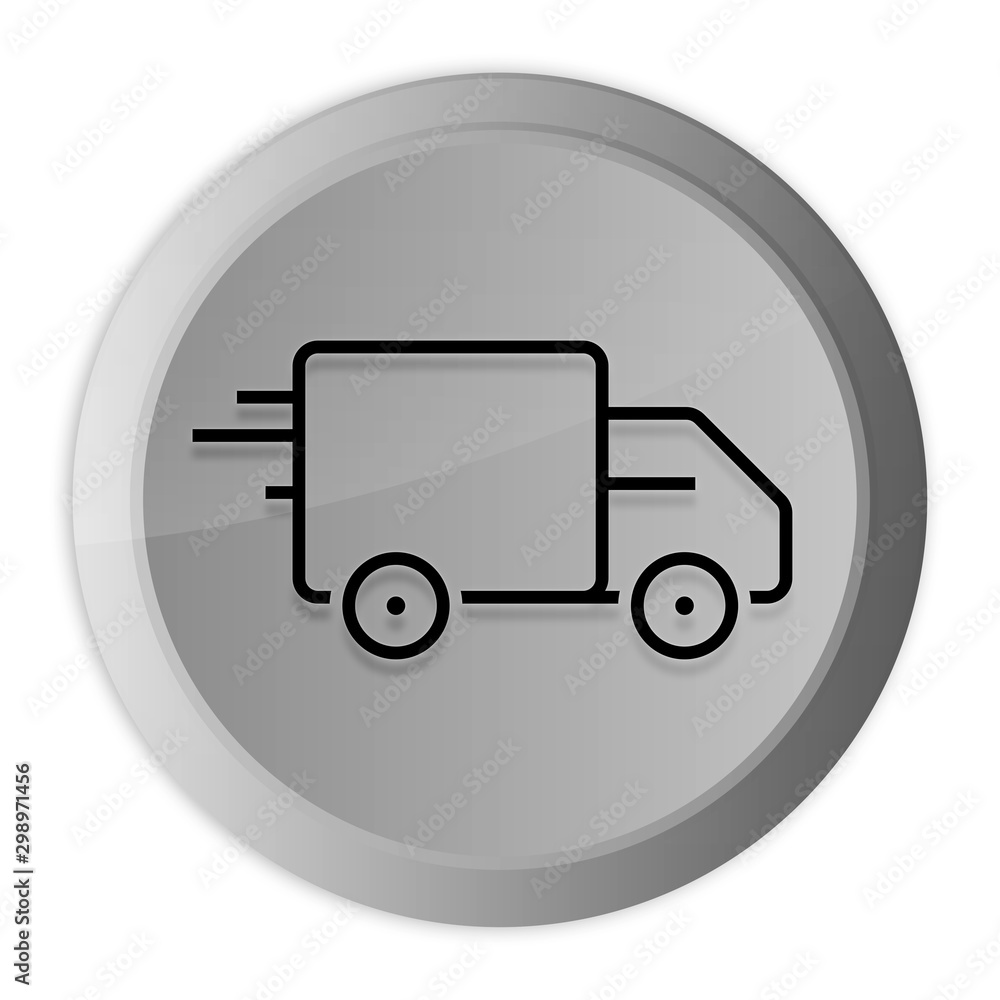 Delivery truck icon metal silver round button metallic design circle isolated on white background black and white concept illustration Delivery truck icon metal silver round button metallic design circle isolated on white background black and white concept illustration