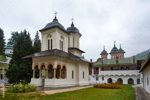 Sinaia Monastery, located in Sinaia, in Prahova County, Romania. Stone religious building of Christian Orthodox church built in the Byzantine style.