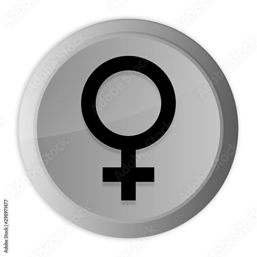 Female symbol icon metal silver round button metallic design circle isolated on white background black and white concept illustration