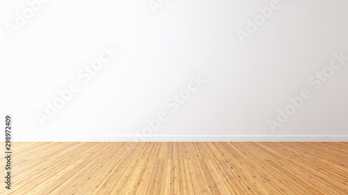 Idea of a white empty scandinavian room interior illustration 3D rendering with wooden floor and large wall and white. Background interior. Home nordic © 3DarcaStudio