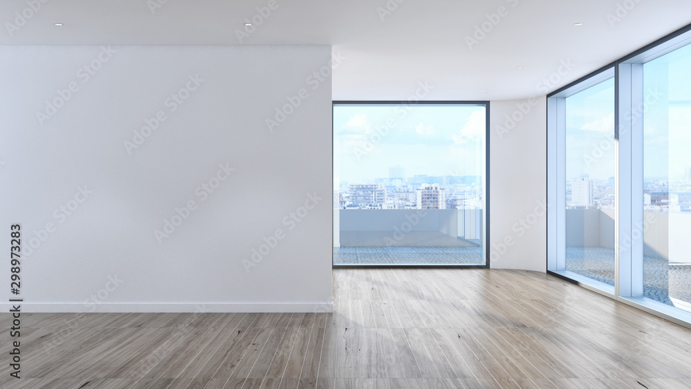 Idea of a white empty scandinavian room interior illustration 3D rendering with wooden floor and large wall and white. Background interior. Home nordic Idea of a white empty scandinavian room interior illustration 3D rendering with wooden floor and large wall and white. Background interior. Home nordic