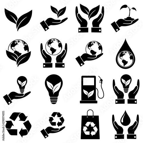 Eco set icon, logo isolated on white background