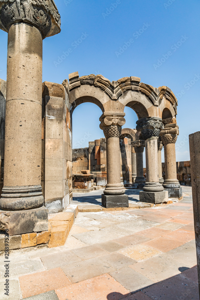 Armenia. Armavir Province. Vagharshapat. Zvartnots. Ruins of the Zvartnots Cathedral.