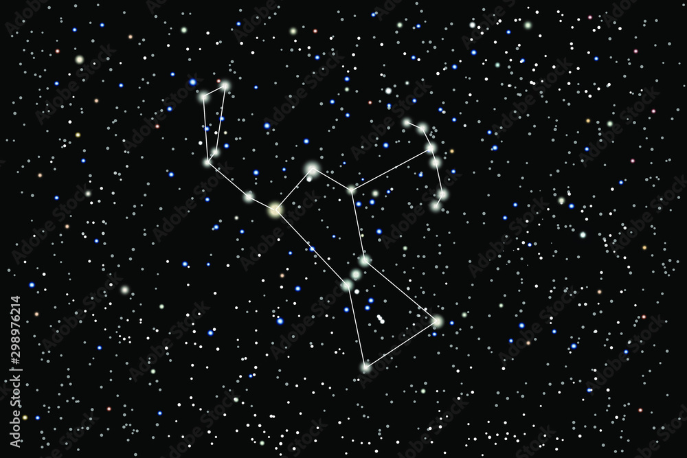 Vector illustration of the constellation Orion on a starry black sky background. Vector illustration of the constellation Orion on a starry black sky background.