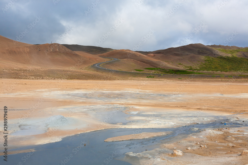 Hverir mud pools day view, Iceland landmark Hverir mud pools day view, Iceland landmark