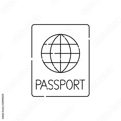 Icono plano lineal pasaporte en color negro