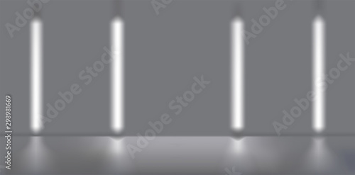 Modern background - studio  room with lamps and blur effect. Great for demonstration and presentation. Luxury gray abstract background.  Modern background room  studio for your product. Vector image
