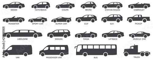 Fényképezés Car body types vector illustration